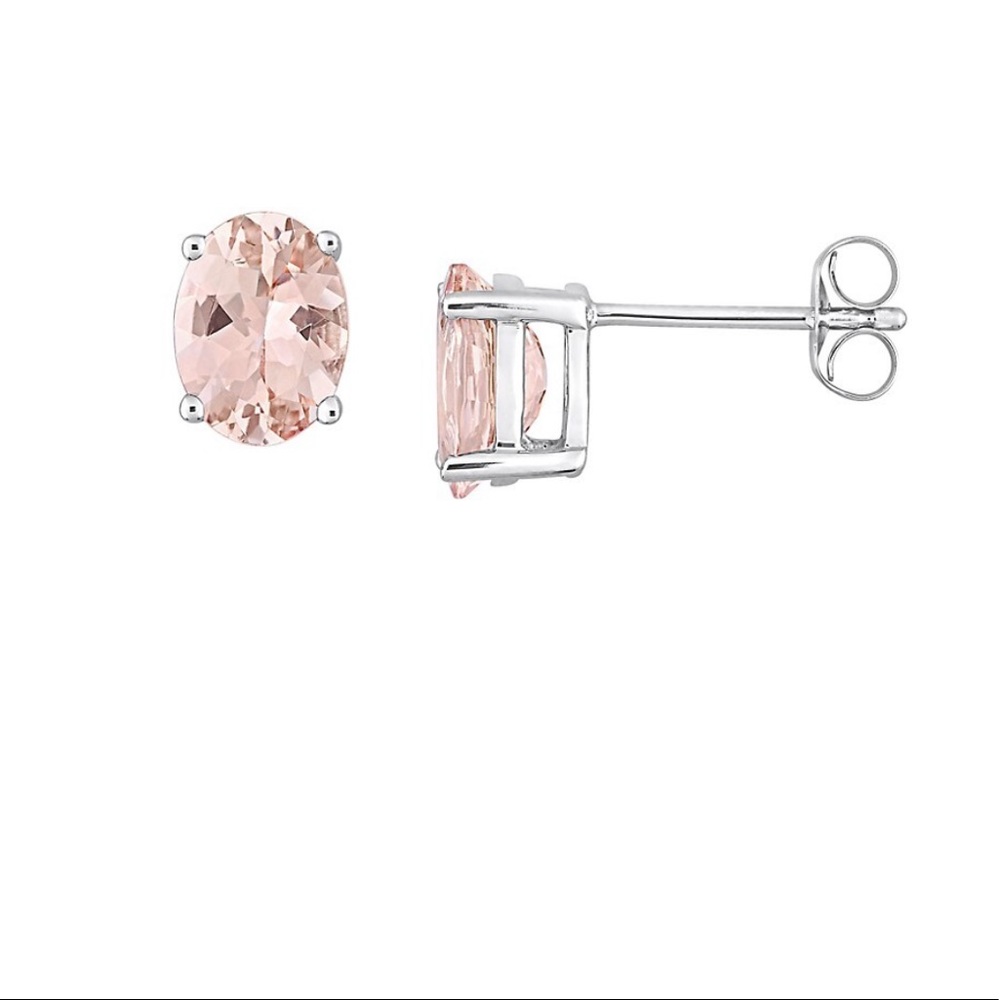 Netaya - Genuine Morganite Oval Stud Earrings
